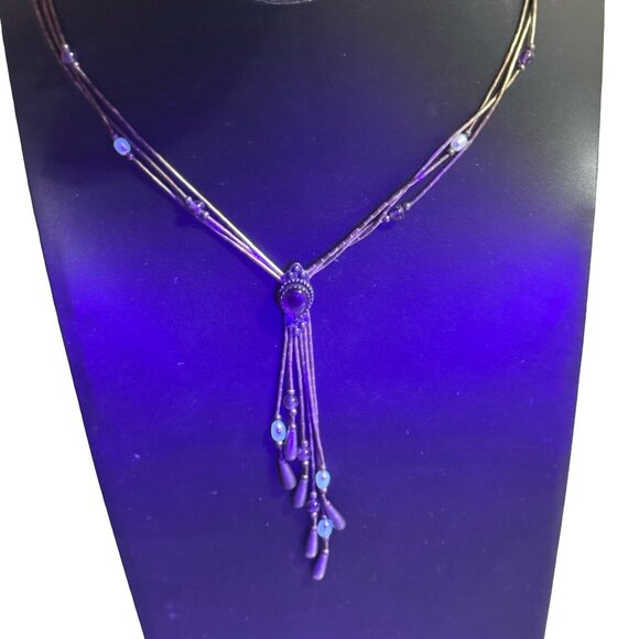 Vtg 19" Liquid Silver Teardrop Amethyst Tassel Lariat Necklace Carolyn Pollack - Picture 9 of 9